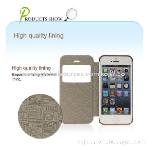 PU leather cases for iphone5, new flip mobile phone cases with window and stand function